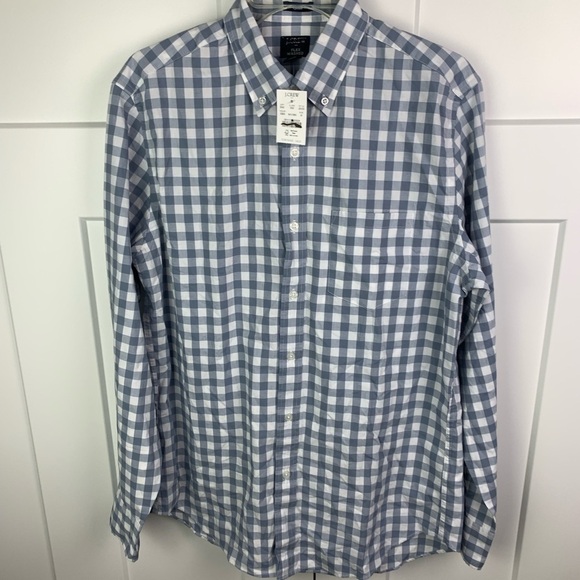 NEW J Crew Men’s MEDIUM Gingham flex casual shirt Blue White - Picture 4 of 6